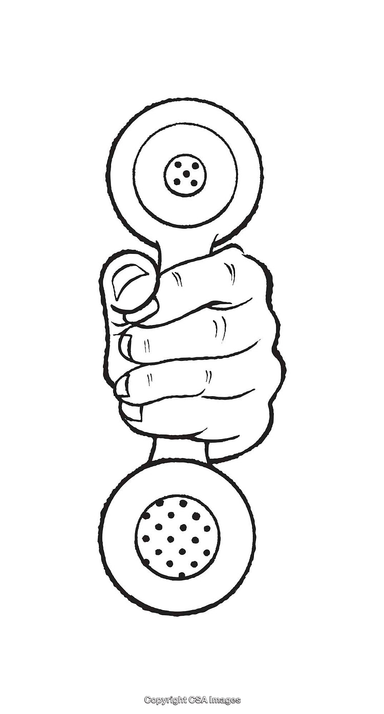 Hand Holding a Classic Telephone Receiver Line Art Illustration