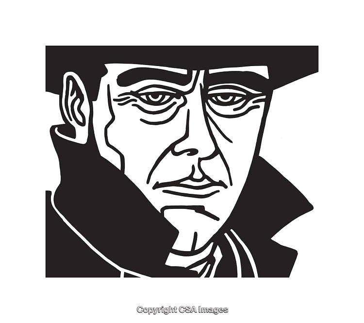 Black and White Line Art Illustration of a Thoughtful Individual