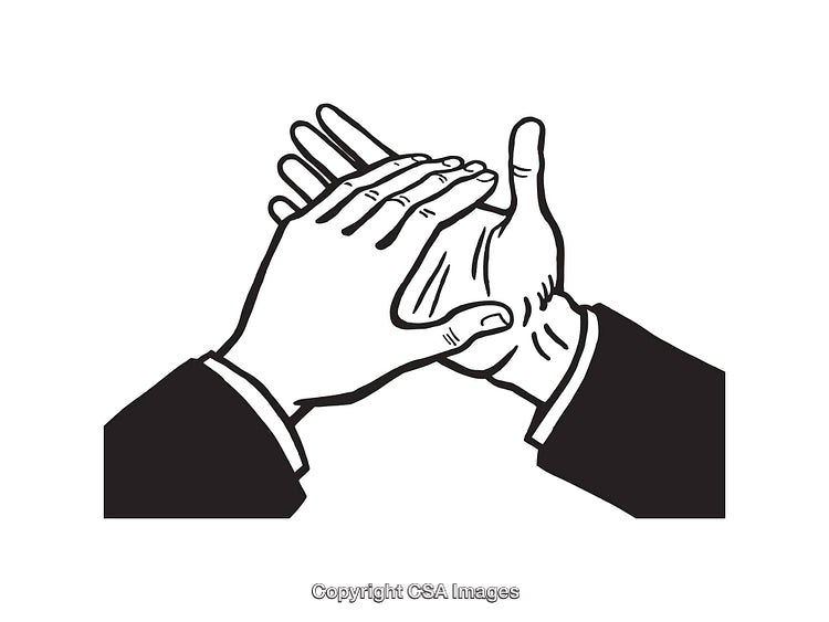 Black and White Illustration of Hands Clapping in Applause