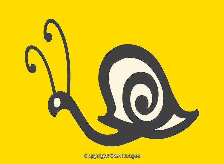 Stylized Yellow and Black Snail Illustration with Spiral Pattern