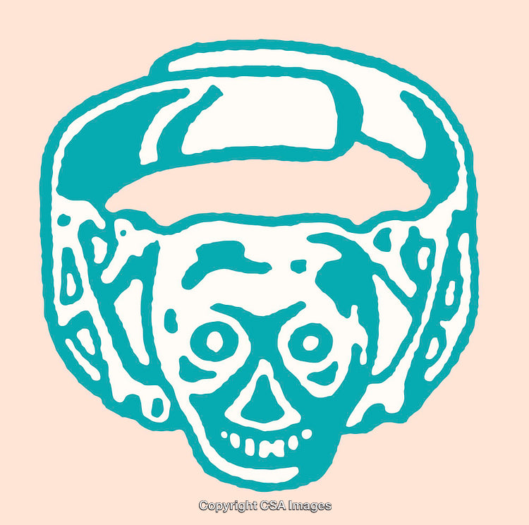 Turquoise Skull-Themed Ring Illustration on Cream Background