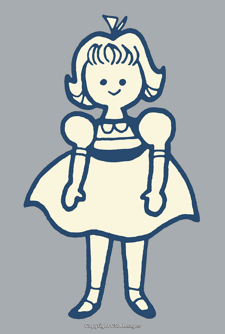 Colorful Illustration of a Girl in a Dress on a Plain Background