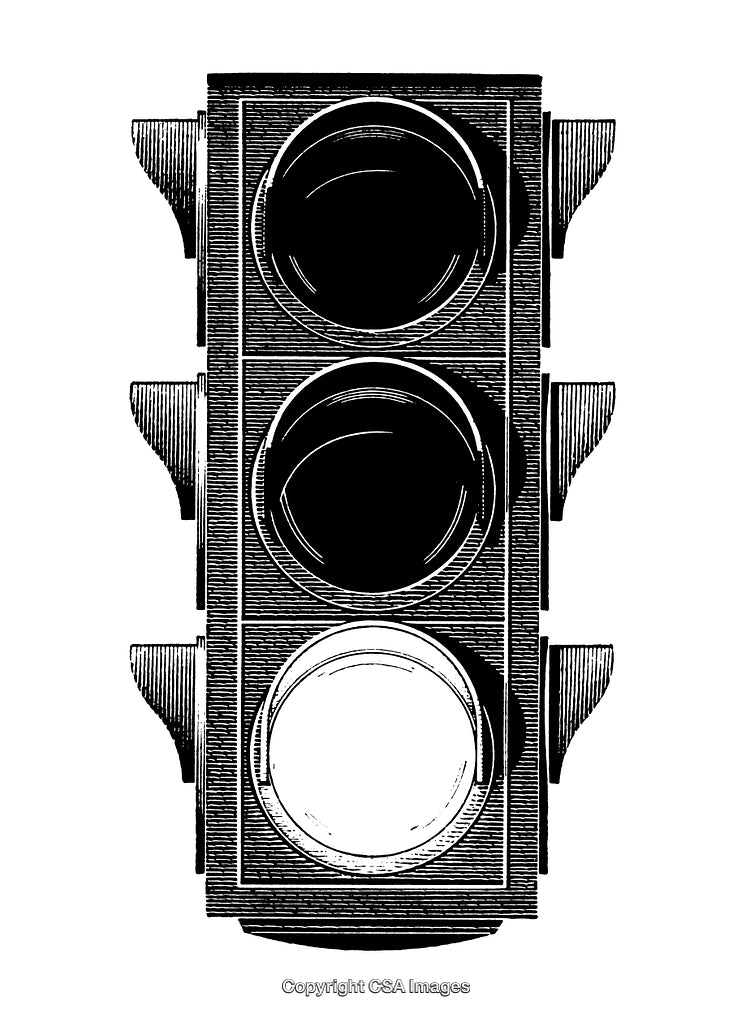 Detailed Black-and-White Illustration of a Classic Traffic Light Design