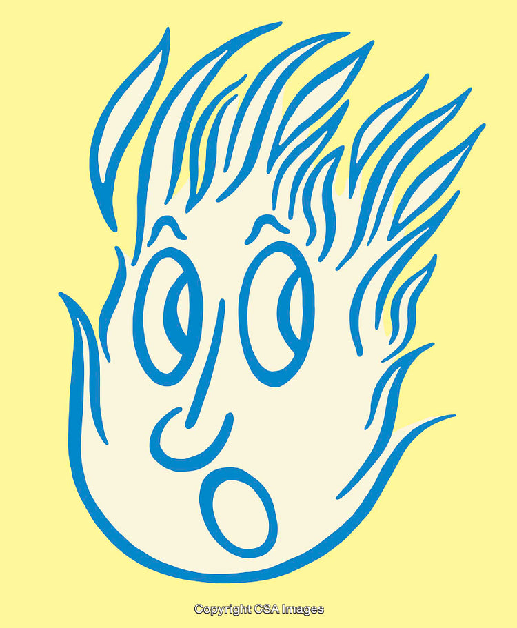 Whimsical Blue Line Art Illustration of a Surprised Face on Yellow Background