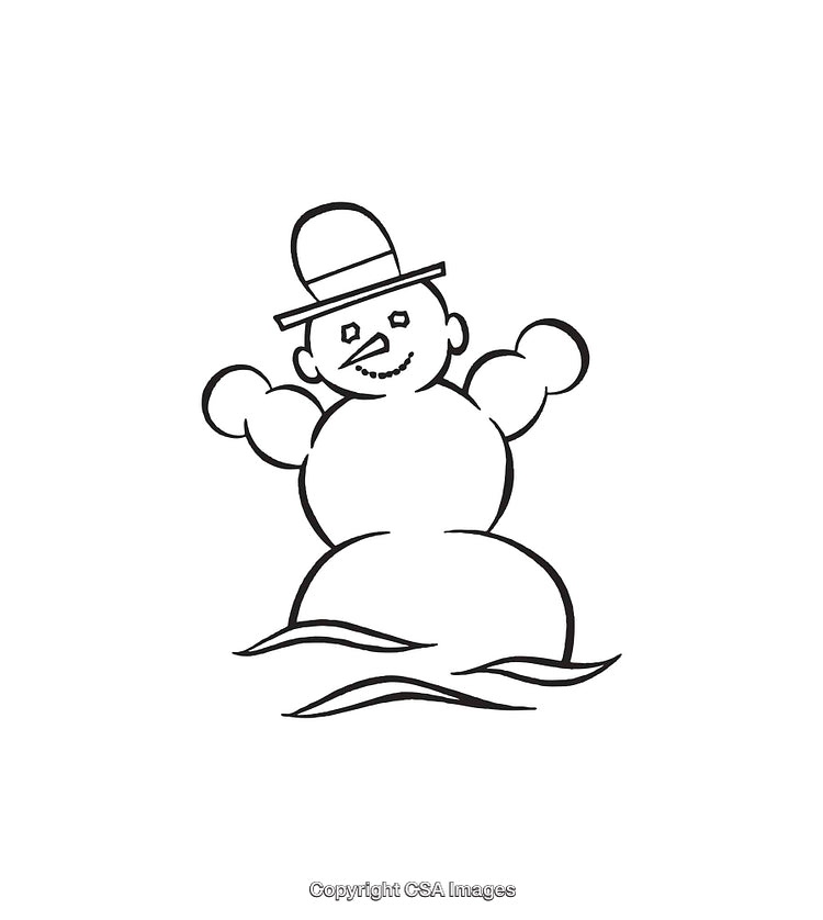 Cheerful Snowman Line Art Illustration with Hat and Festive Details