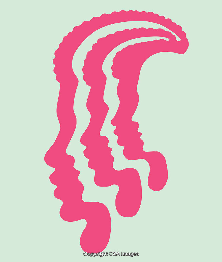 Abstract Faces Silhouette With Pink Design on Light Green Background