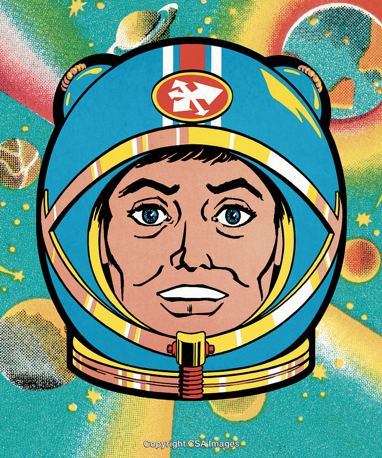Retro Comic Style Illustration of an Astronaut in Space with Planets