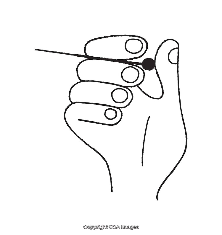 Hand Holding a Needle with Thread in Minimalist Line Art