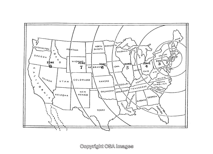 Black and White United States Zone Map With Labeled Regions