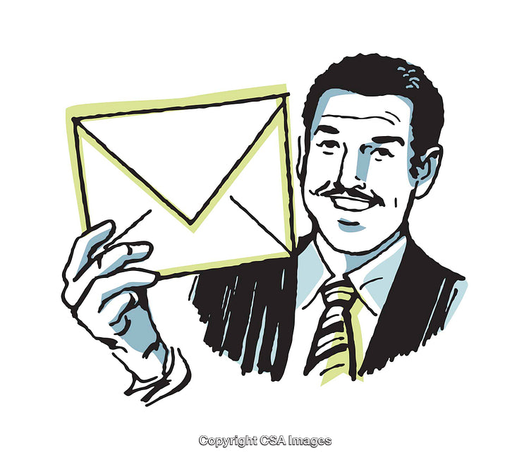 Vintage Illustration of a Man Holding an Envelope in Hand