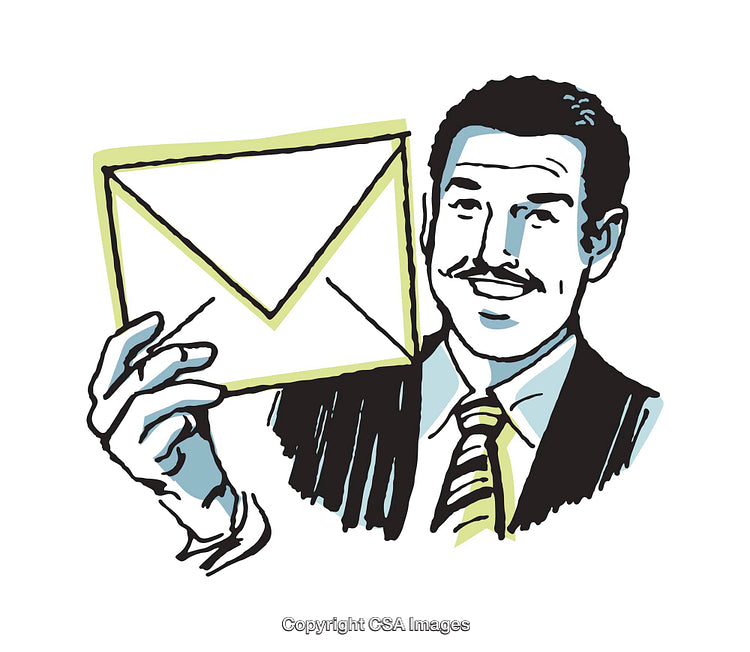 Vintage Illustration of a Man Holding an Envelope in Hand