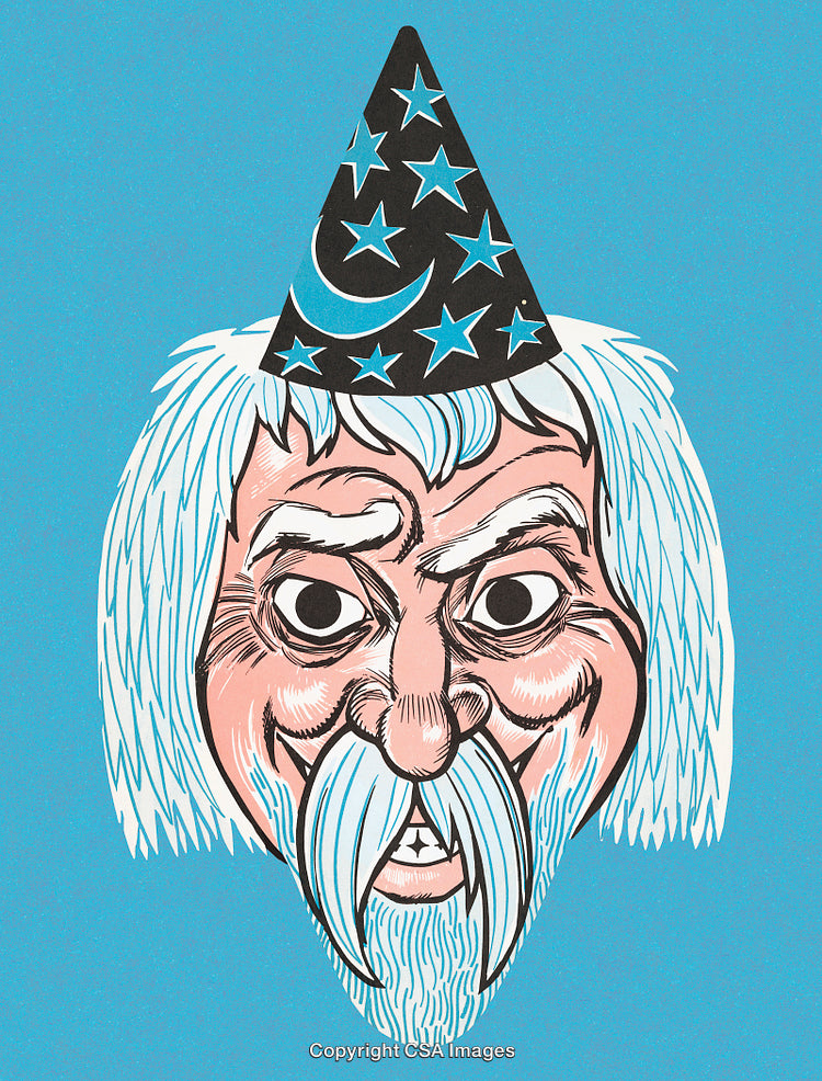Illustration of a Mystic Wizard With a Starry Hat on Blue Background