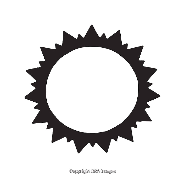 Black And White Line Art Illustration of a Radiant Sun Icon