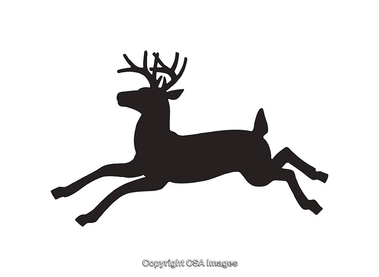 Silhouette Icon of a Running Deer with Antlers in Black and White