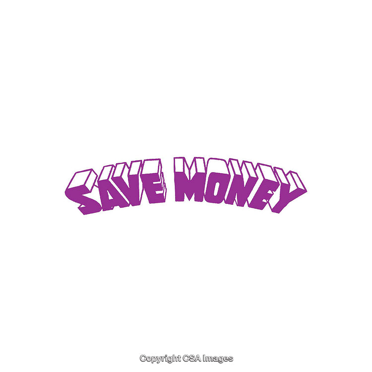 Purple Text Design With 'Save Money' Message in Modern Font Style