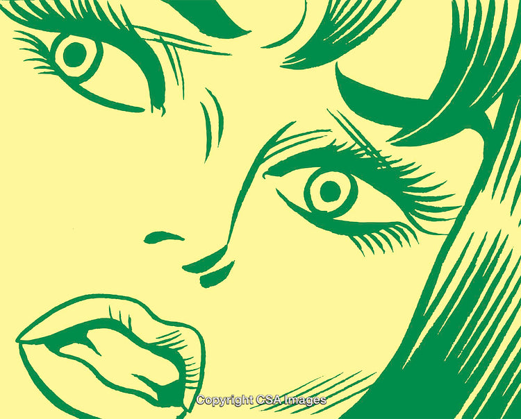 Pop Art Inspired Illustration of Surprised Woman's Face on Yellow Background