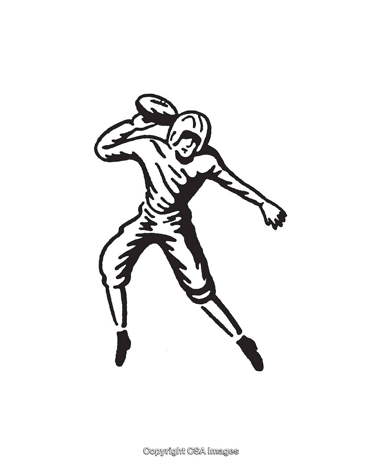 Vintage Football Player Throwing Pass Line Art Illustration