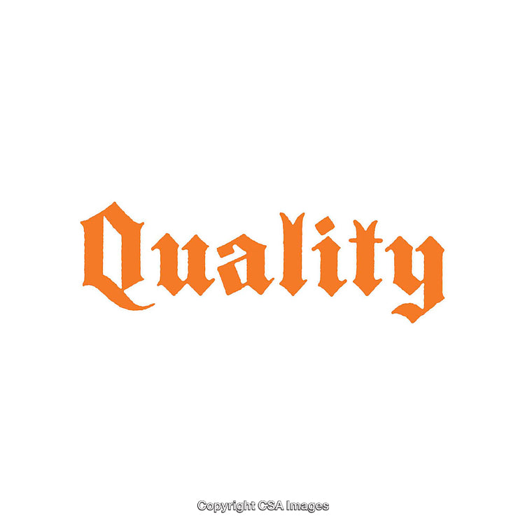 Orange Gothic "Quality" Text Over a Minimalist White Background