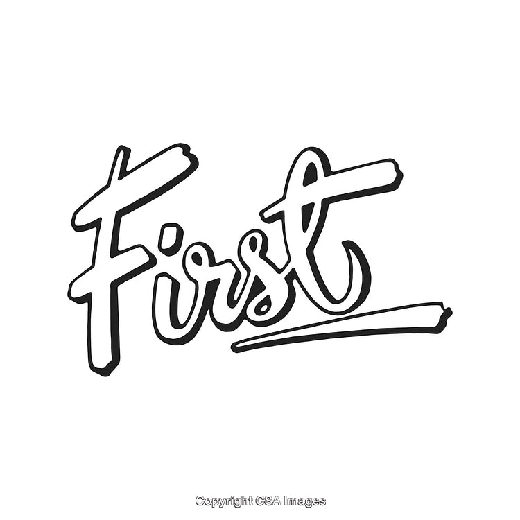 Stylized Typography of the Word 'First' in Black Vector Design