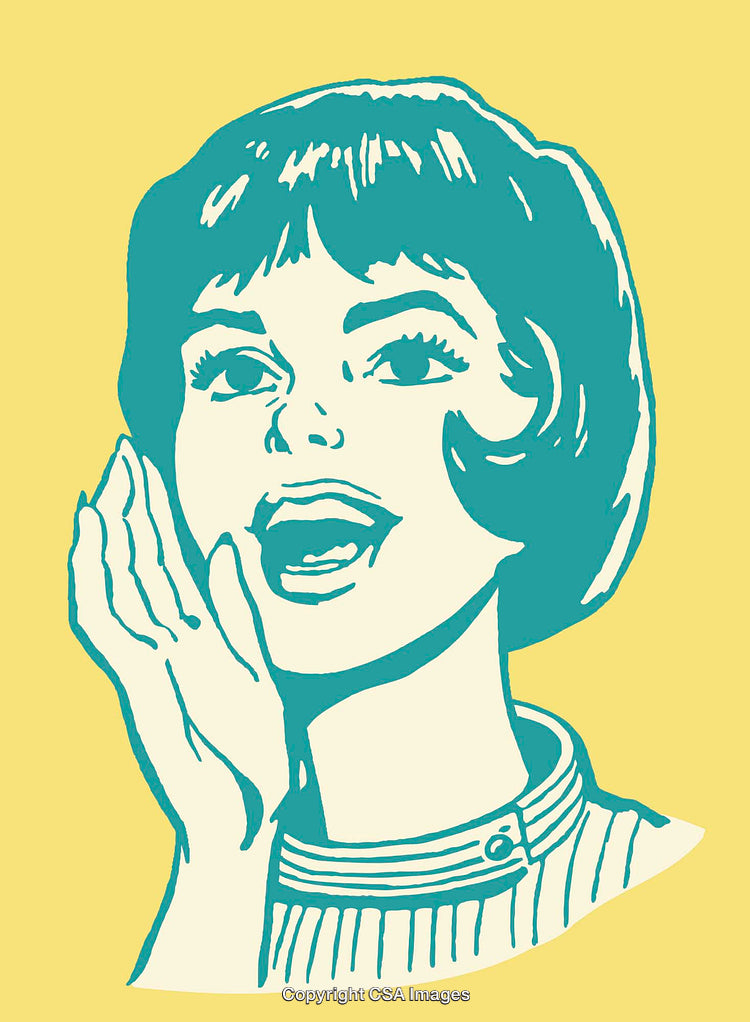 Retro Style Illustration of a Woman Shouting in Excitement