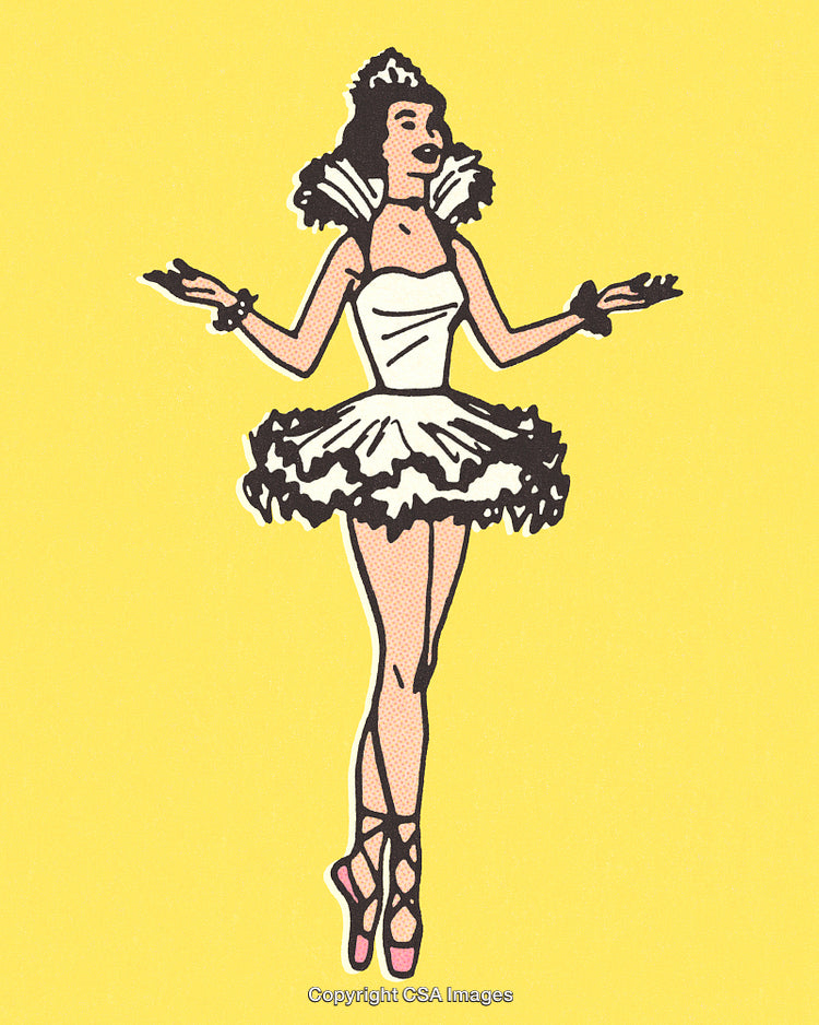 Elegant Ballerina Illustration with Vintage Style and Vibrant Colors