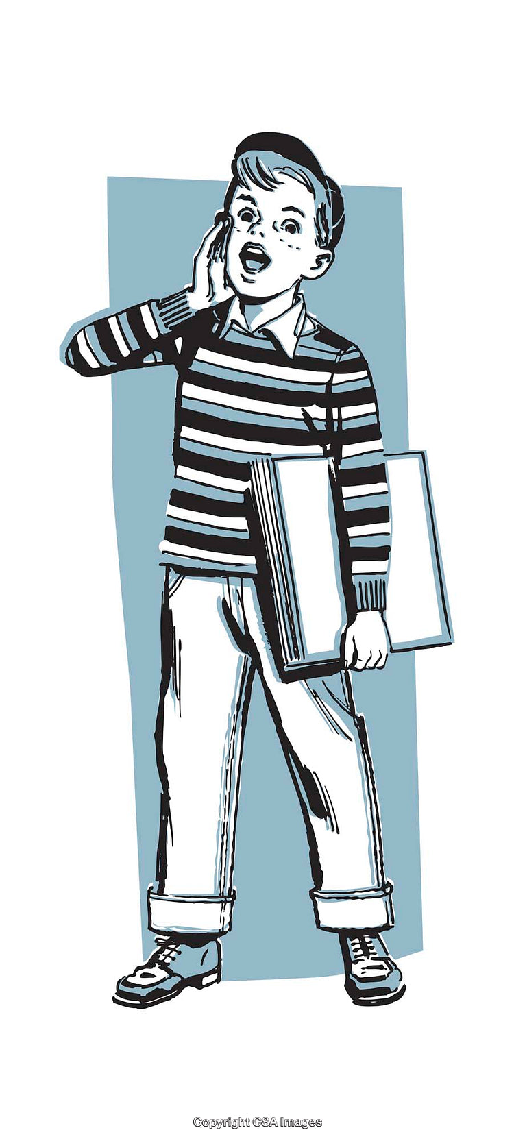 Retro Styled Illustration of Surprised Boy Holding Books