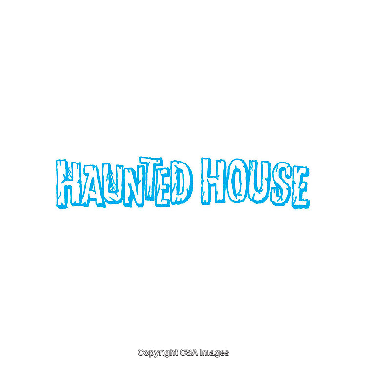 Blue Haunted House Typography on White Background for Halloween Themes