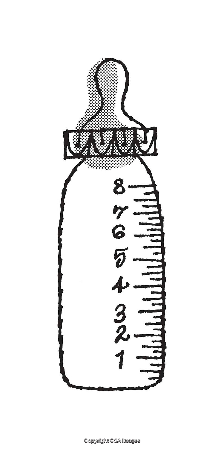 Black and White Line Art Illustration of a Baby Bottle