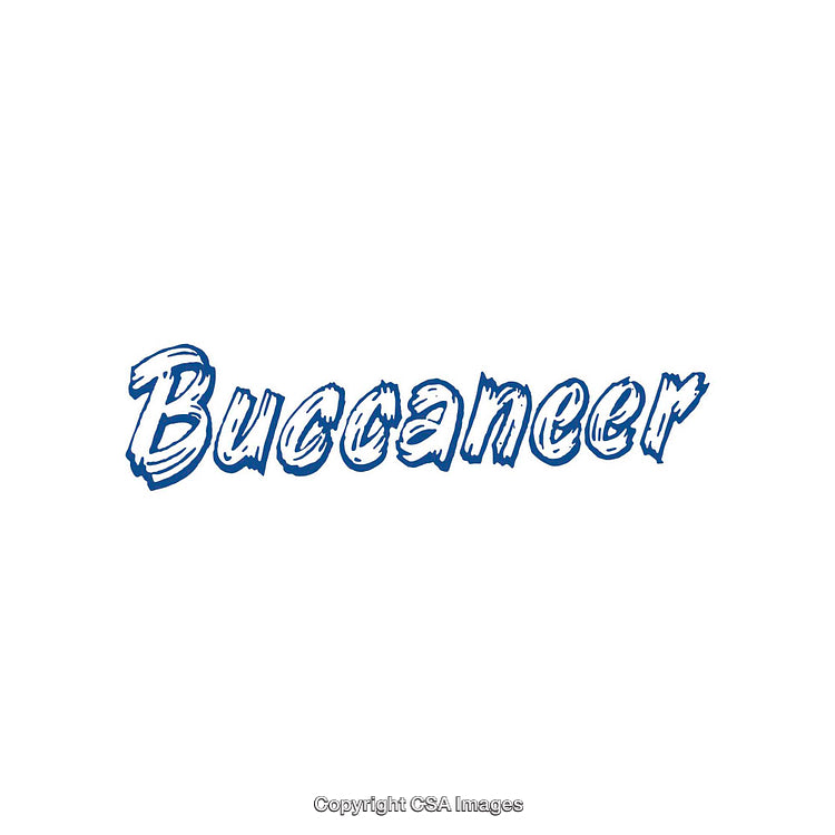 Artistic Blue Text Depicting the Word Buccaneer on White Background