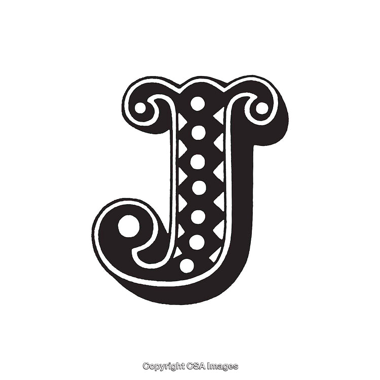Stylized Black Letter J With Decorative Dots and Curves Design