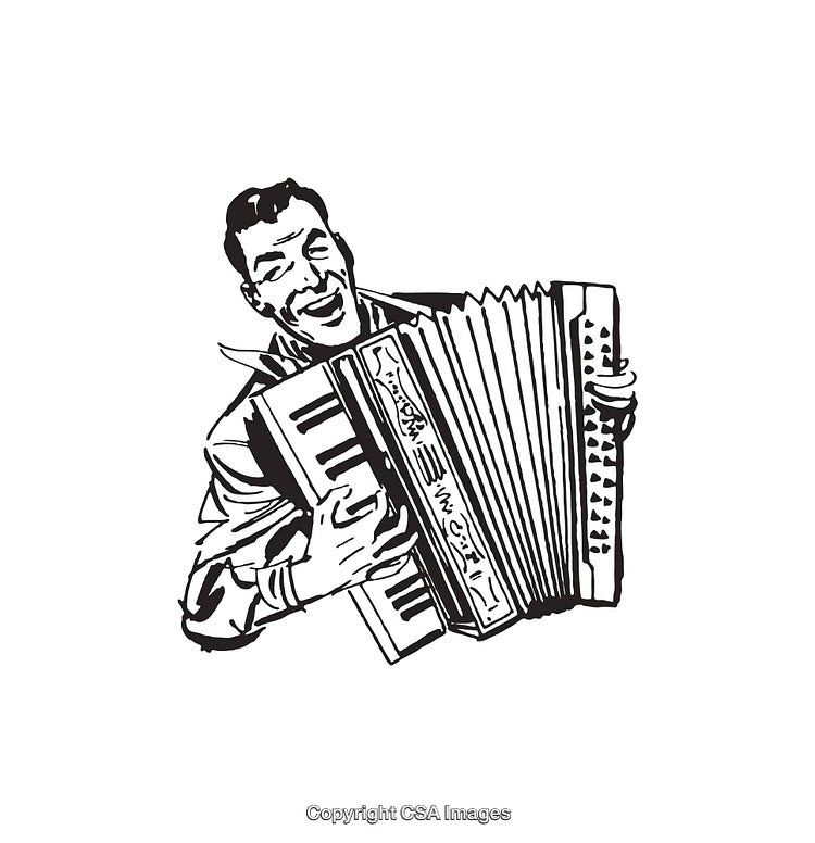 Black and White Line Art of a Musician Playing an Accordion