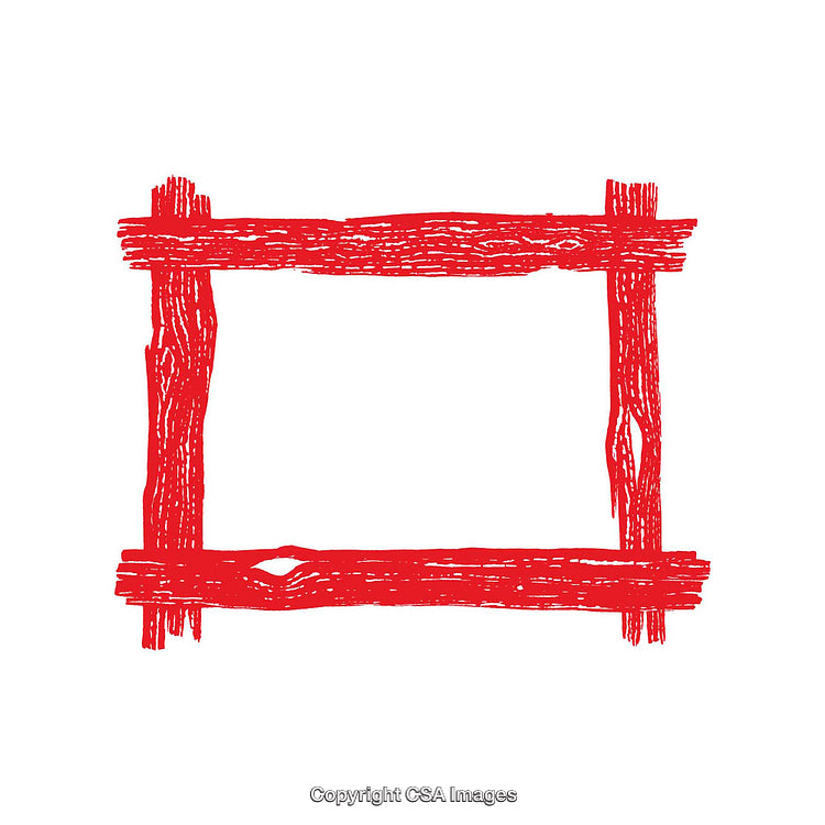 Red Wooden Frame Illustration on a White Background with Rustic Texture