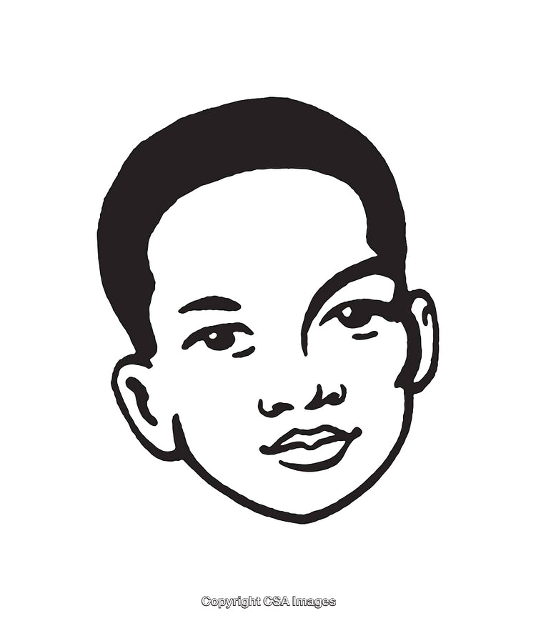 Black and White Line Art Portrait of a Young Individual’s Face