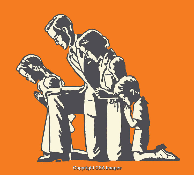 Illustration of a Family Praying Together in a Moment of Devotion