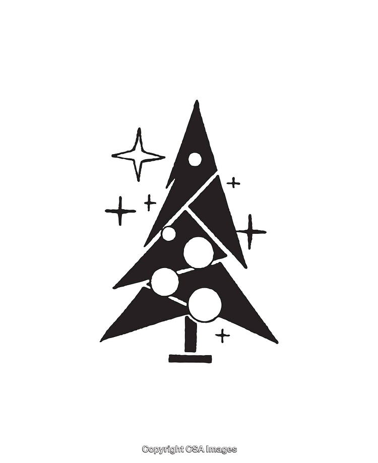Black and White Minimalist Christmas Tree Line Art Illustration