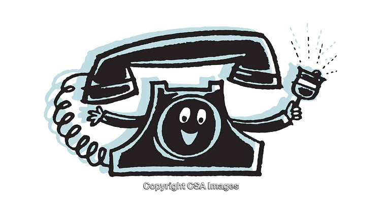 Cartoon Illustration of Smiling Telephone Holding a Bell