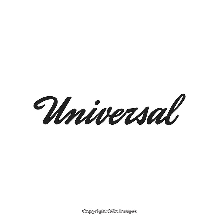 Universal Written in Elegant Script Typeface on White Background