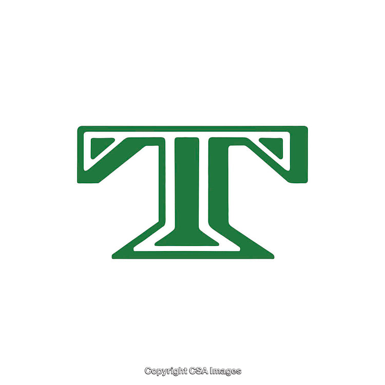 Green Letter T on a White Background with Geometric Design