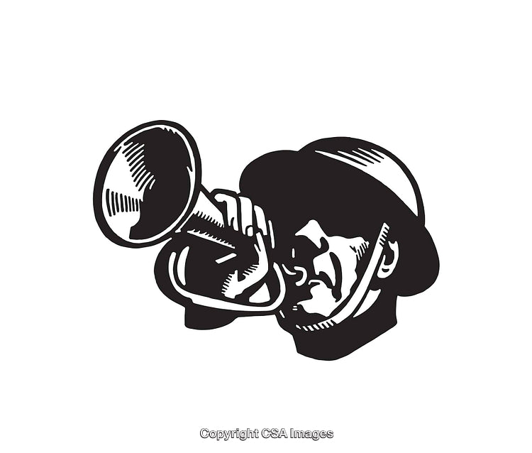 Black and White Line Art of a Trumpet Player in Classic Style