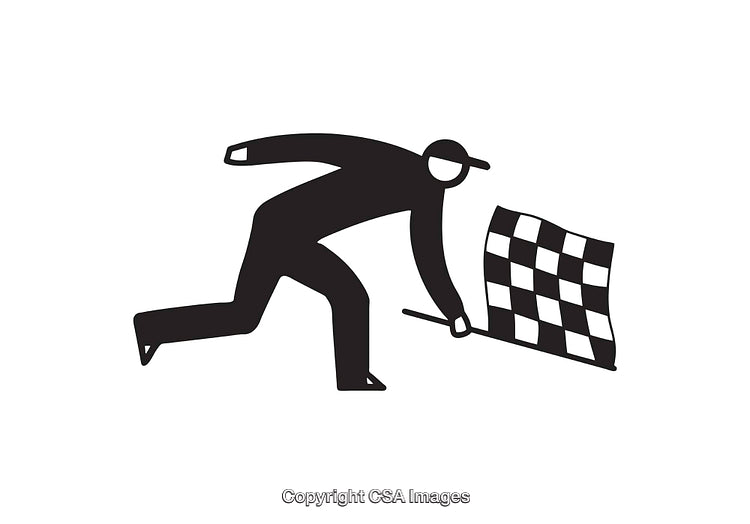 Silhouette of Racer Waving a Checkered Flag in Black and White