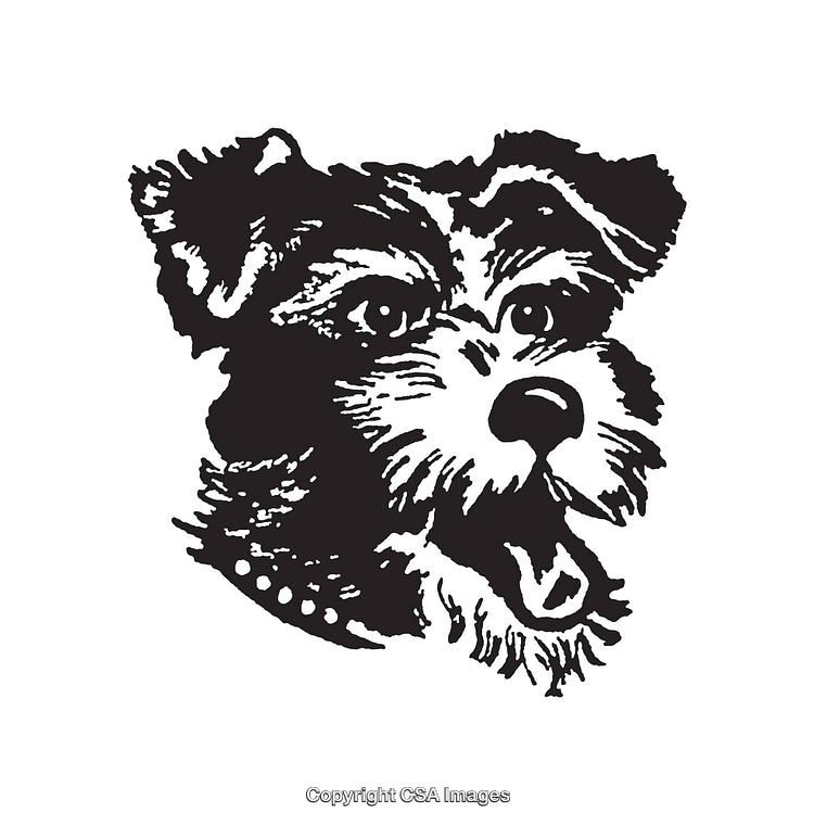 Black and White Line Art Drawing of a Dog's Expressive Face