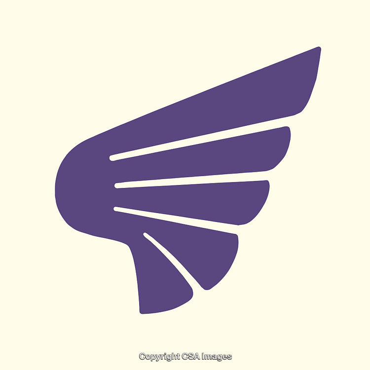 Vibrant Purple Wing Symbol on a Light Beige Background