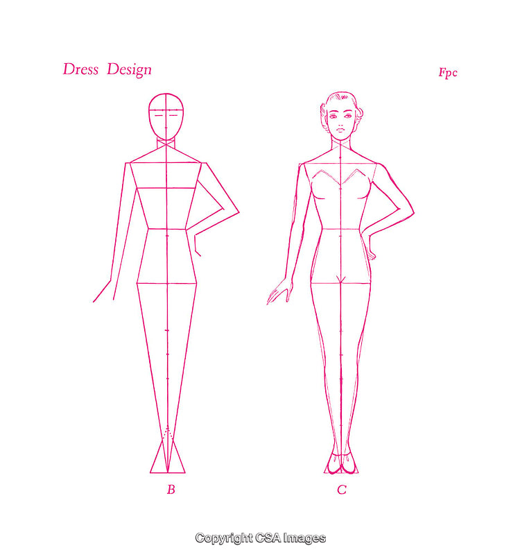 Fashion Design Drawing with Body Proportions and Outlines