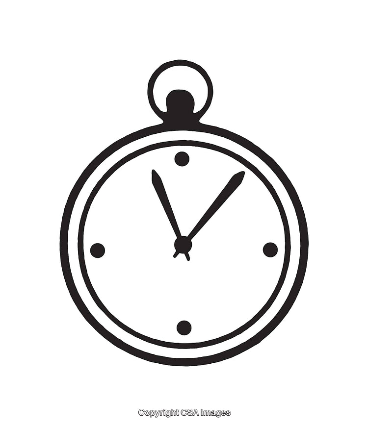 Black and White Line Drawing of a Clock Icon
