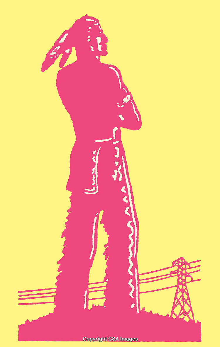 Bright Pink Monument Silhouette with Yellow Background Line Art