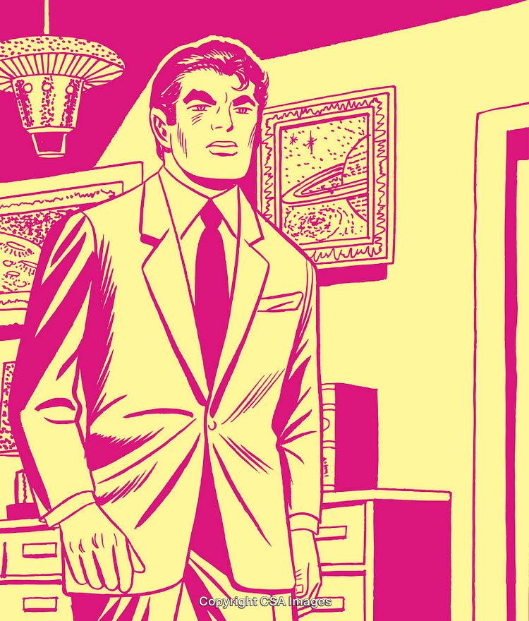 Retro-Styled Illustration of a Confident Man in a Business Suit