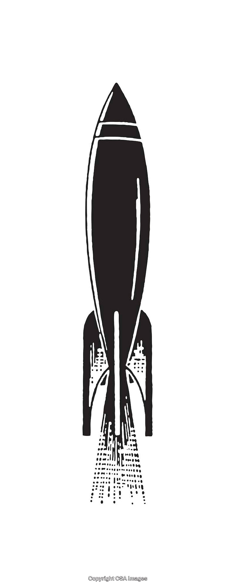 Black and White Rocket Line Art with Simple Minimalist Design