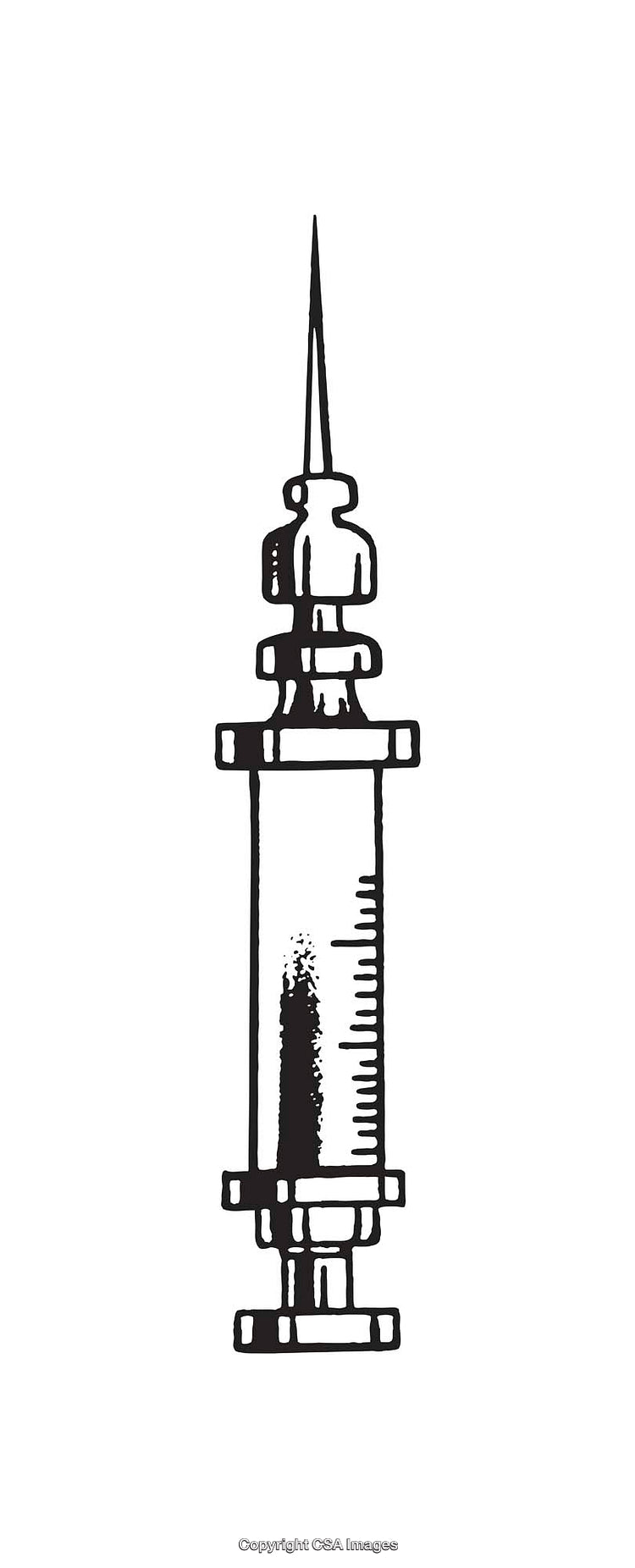 Black and White Line Art Illustration of a Medical Syringe