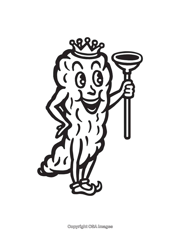 Charming Cartoon Drawing of a Crowned Character in Black and White Line Art