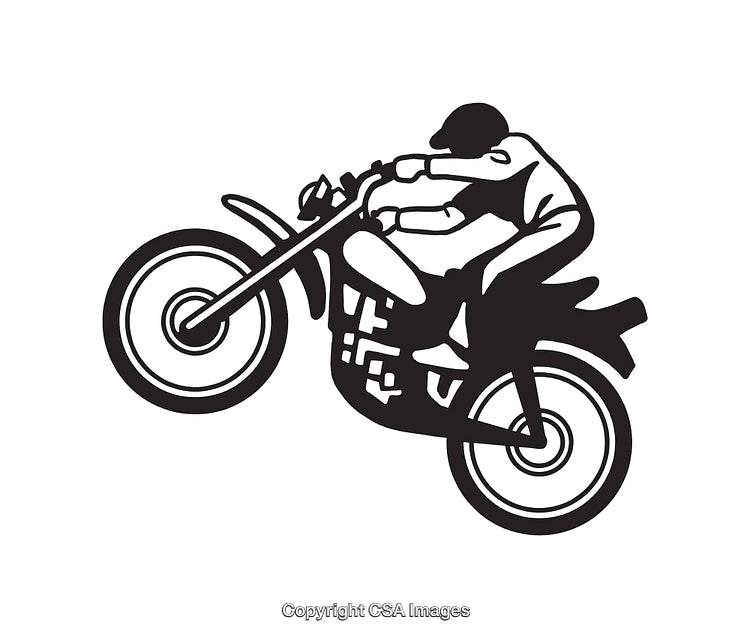 Black And White Line Art of a Motorcycle Rider Performing a Stunt